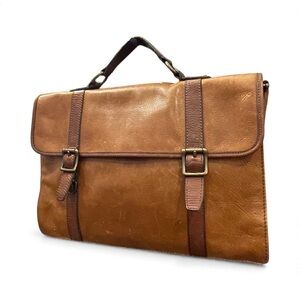 Fossil Vintage Weekender Large Distressed Brown Leather Satchel Bag Travel